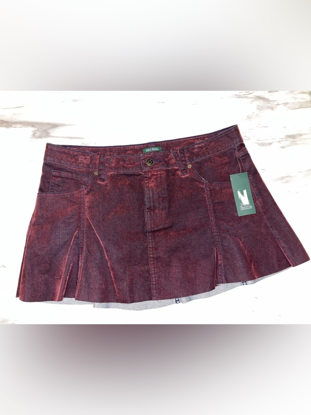 wild fable Wine Red Pleated Denim Mini Skirt